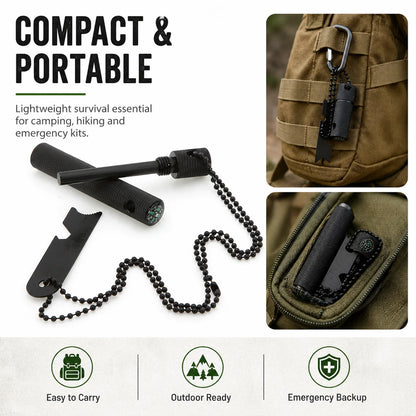 Firesteel de Poche avec Boussole et Porte-Clés - Allume-Feu de Survie