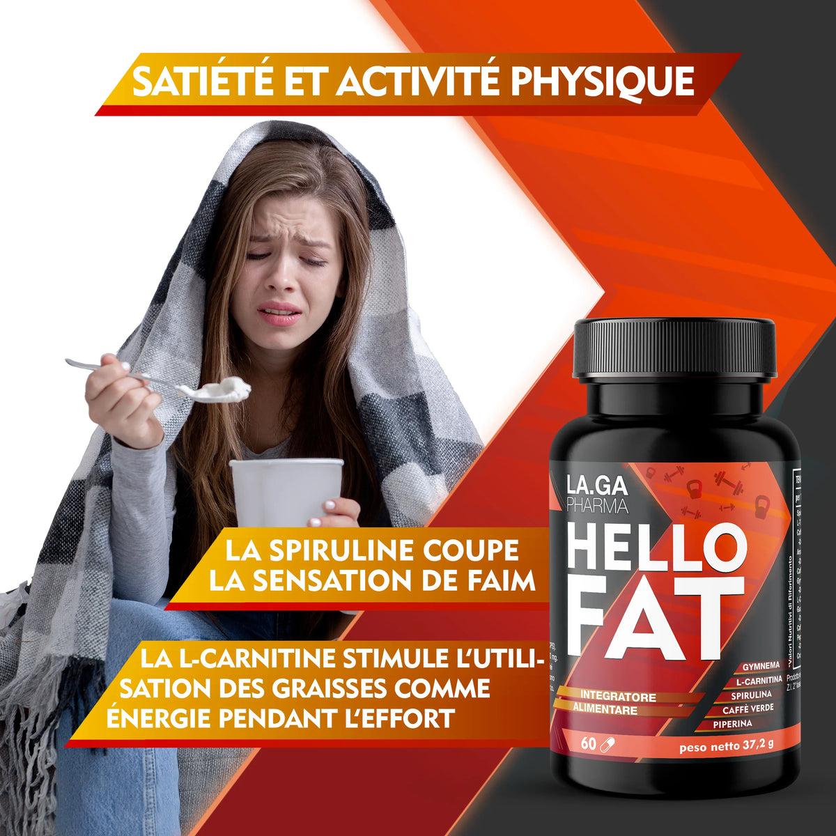 HelloFat 60 gélules – L-carnitine, café vert et chrome