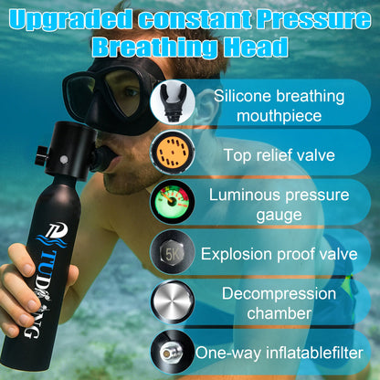 TUDIVING Mini Bouteille Scuba 0.5L – Masque Plein Visage, Pompe Incluse, Certifié CE/DOT