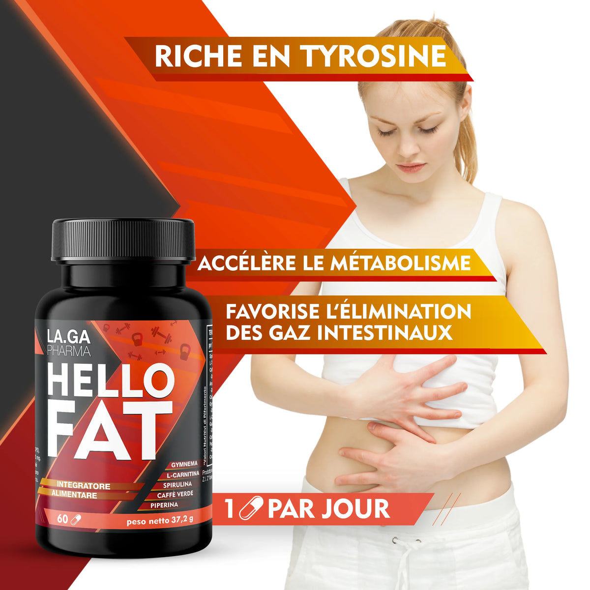 HelloFat 60 gélules – L-carnitine, café vert et chrome