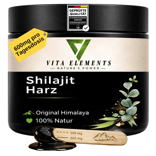 Shilajit Résine Pure Himalaya 50g — Acides Fulviques & Minéraux Naturels | Végan, Sans OGM | Testé en Allemagne | Vita Elements