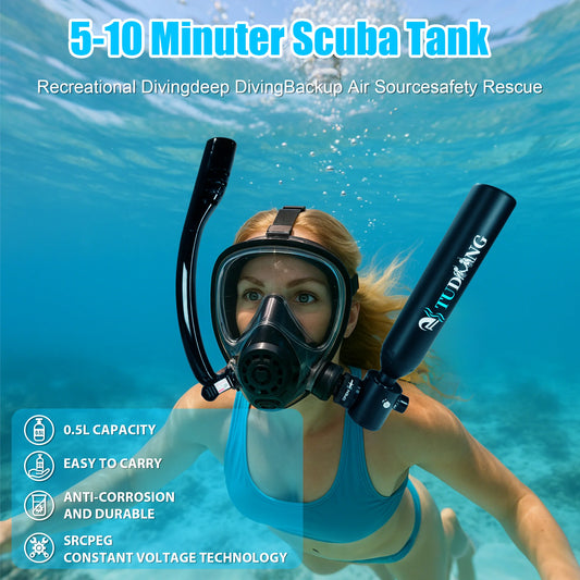 TUDIVING Mini Bouteille Scuba 0.5L – Masque Plein Visage, Pompe Incluse, Certifié CE/DOT