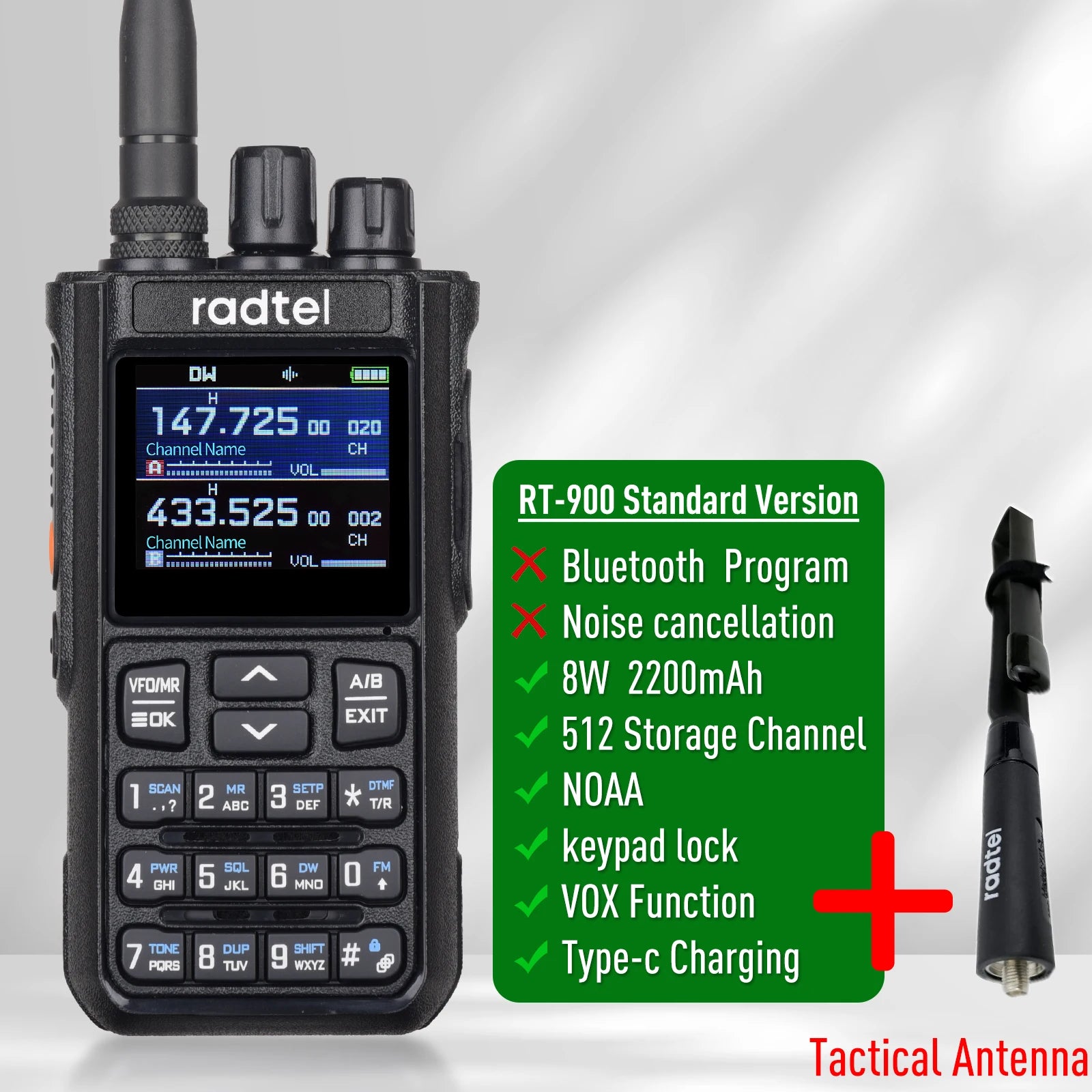 Talkie-Walkie Radtel RT-900 Ham Radio Full Band 8W – 256 Canaux, Air Band, Programmation Bluetooth (Optionnelle) - BLACKBEARD OUTDOOR INDUSTRIES