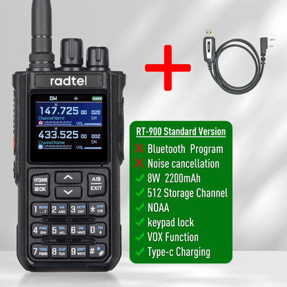 Talkie-Walkie Radtel RT-900 Ham Radio Full Band 8W – 256 Canaux, Air Band, Programmation Bluetooth (Optionnelle) - BLACKBEARD OUTDOOR INDUSTRIES