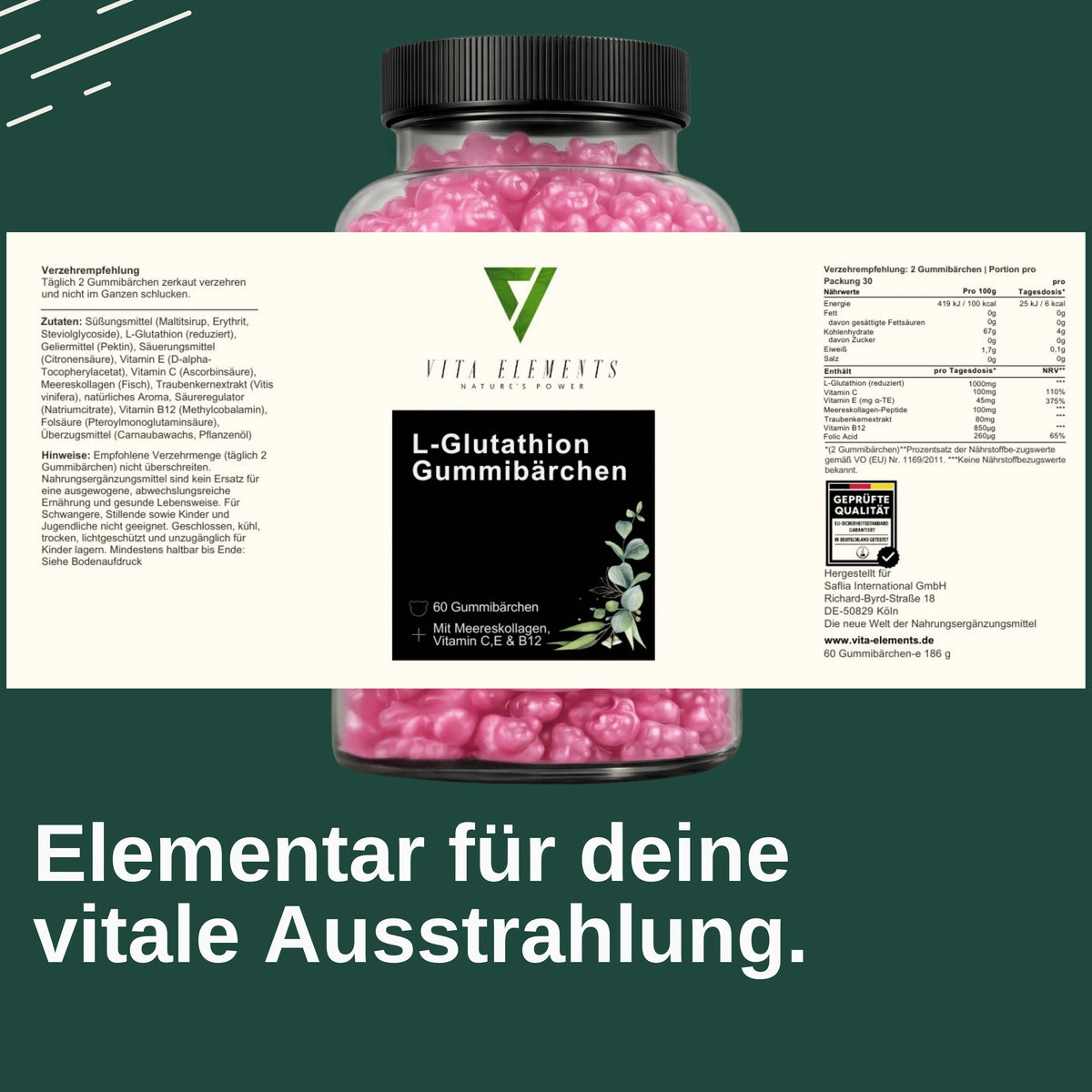 Gummies L-glutathion et vitamines C et E – 60 gommes fruitées