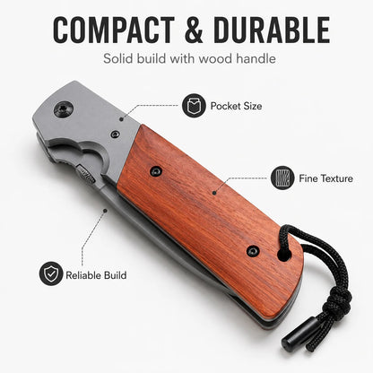 Couteau pliant de poche avec finition bois pour randonnée