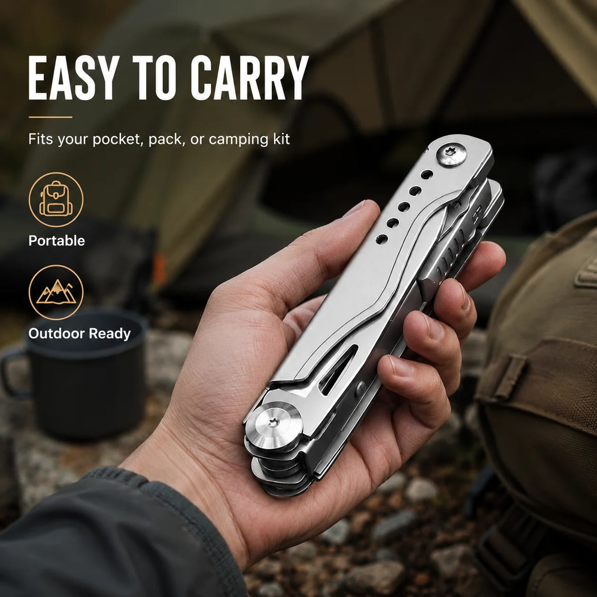 Outil multifonction de poche compact pour camping et randonnée