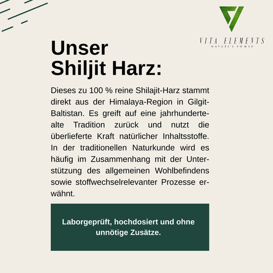Shilajit Résine Pure Himalaya 50g — Acides Fulviques & Minéraux Naturels | Végan, Sans OGM | Testé en Allemagne | Vita Elements
