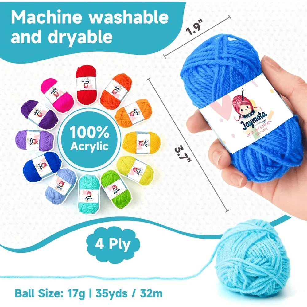 Kit Crochet Complet 43/70Pcs avec 52 Pelotes de Laine Acrylique en Couleurs, Crochets et Aiguilles - Set DIY Idéal pour Débutants et Adultes