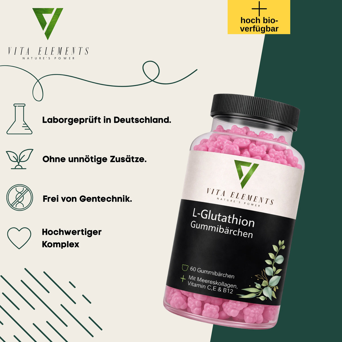 Gummies L-glutathion et vitamines C et E – 60 gommes fruitées