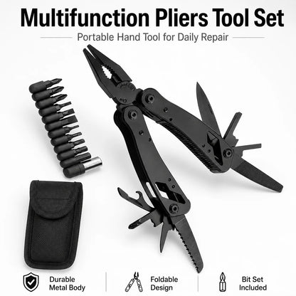 Pince Multifonction Pliable – Embouts Tournevis & Pochette Nylon – Bricolage, Camping, Vélo