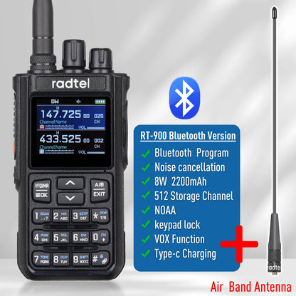 Talkie-Walkie Radtel RT-900 Ham Radio Full Band 8W – 256 Canaux, Air Band, Programmation Bluetooth (Optionnelle) - BLACKBEARD OUTDOOR INDUSTRIES