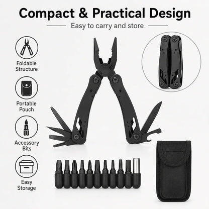 Pince Multifonction Pliable – Embouts Tournevis & Pochette Nylon – Bricolage, Camping, Vélo