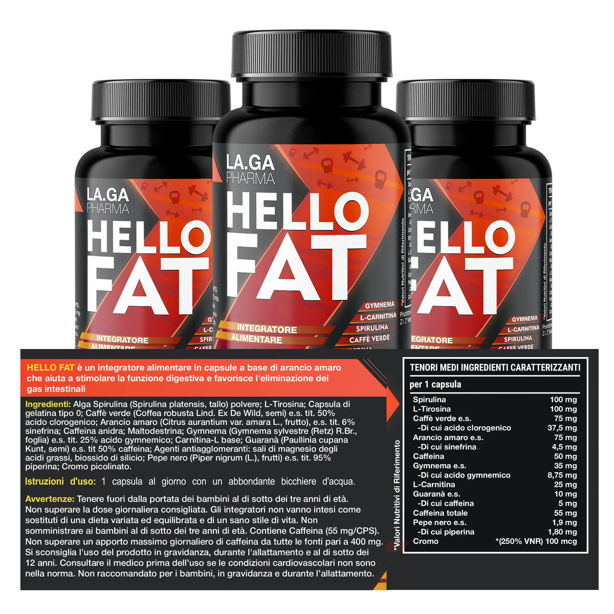 HelloFat 60 gélules – L-carnitine, café vert et chrome