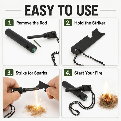 Firesteel de Poche avec Boussole et Porte-Clés - Allume-Feu de Survie