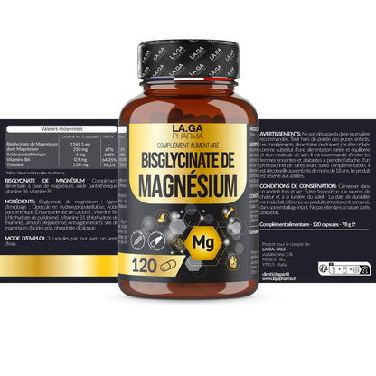 Magnésium bisglycinate et vitamines B1, B5, B6 – 120 gélules vegan