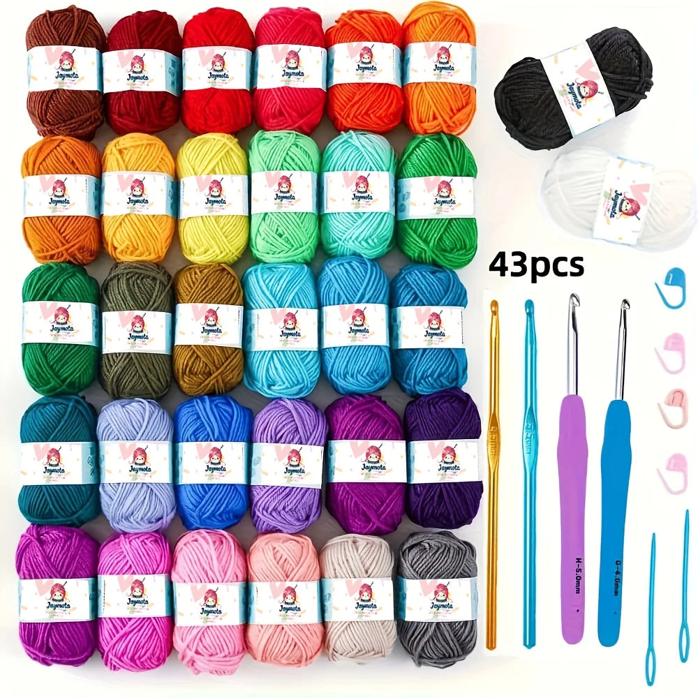 Kit Crochet Complet 43/70Pcs avec 52 Pelotes de Laine Acrylique en Couleurs, Crochets et Aiguilles - Set DIY Idéal pour Débutants et Adultes