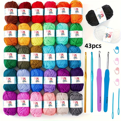 Kit Crochet Complet 43/70Pcs avec 52 Pelotes de Laine Acrylique en Couleurs, Crochets et Aiguilles - Set DIY Idéal pour Débutants et Adultes