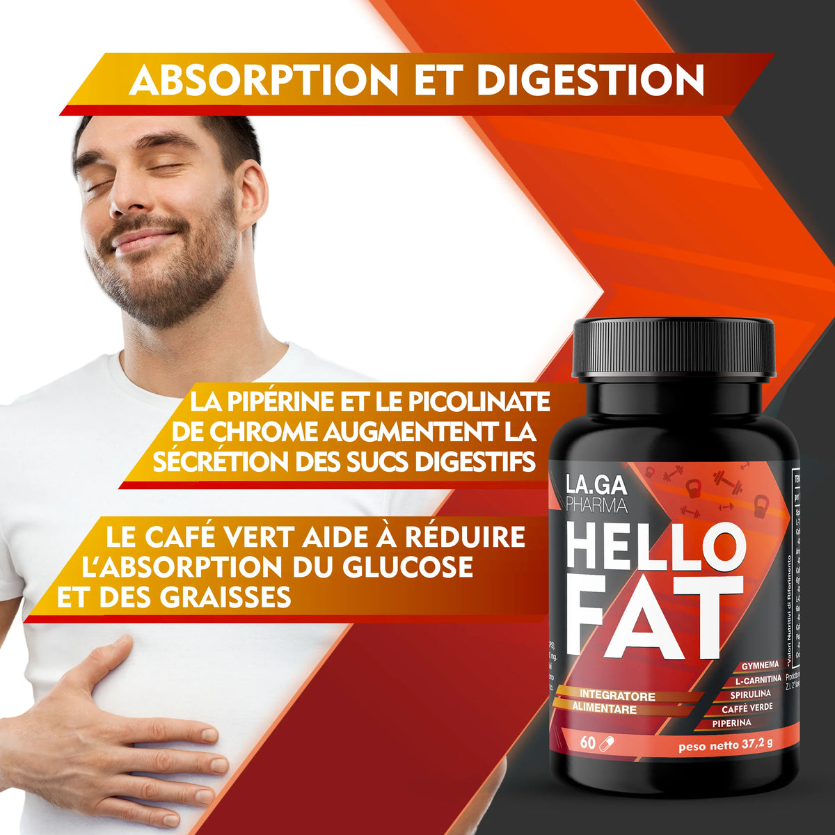 HelloFat 60 gélules – L-carnitine, café vert et chrome