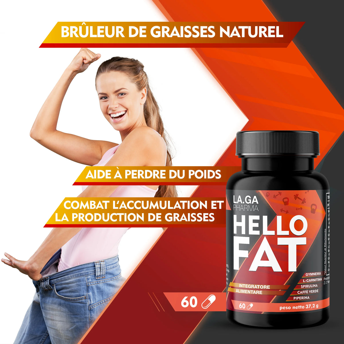 HelloFat 60 gélules – L-carnitine, café vert et chrome