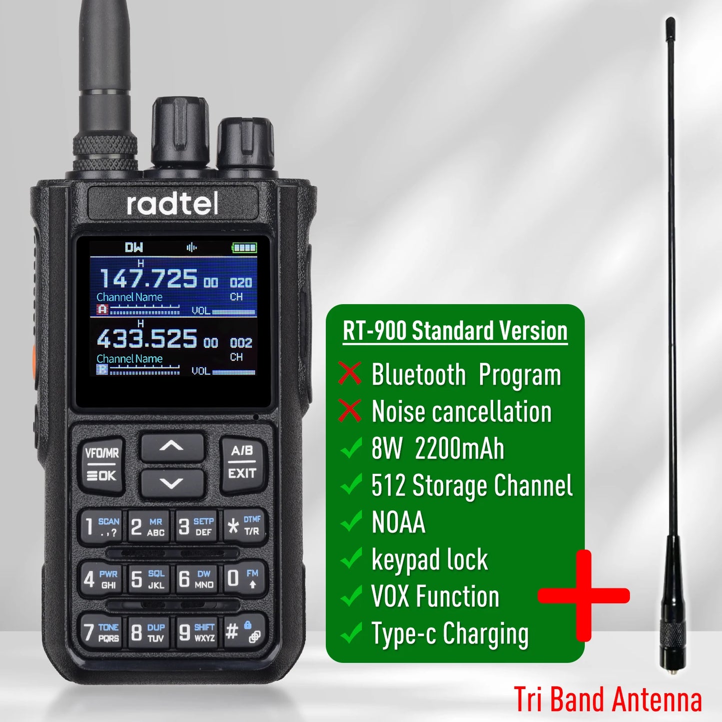 Talkie-Walkie Radtel RT-900 Ham Radio Full Band 8W – 256 Canaux, Air Band, Programmation Bluetooth (Optionnelle) - BLACKBEARD OUTDOOR INDUSTRIES