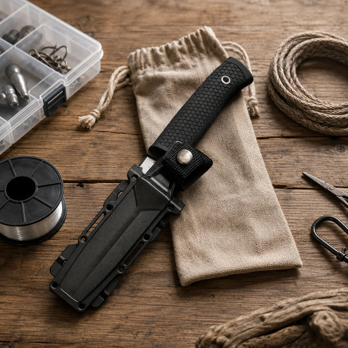 Couteau Tactique en Inox avec Étui – Pêche, Camping & Survie