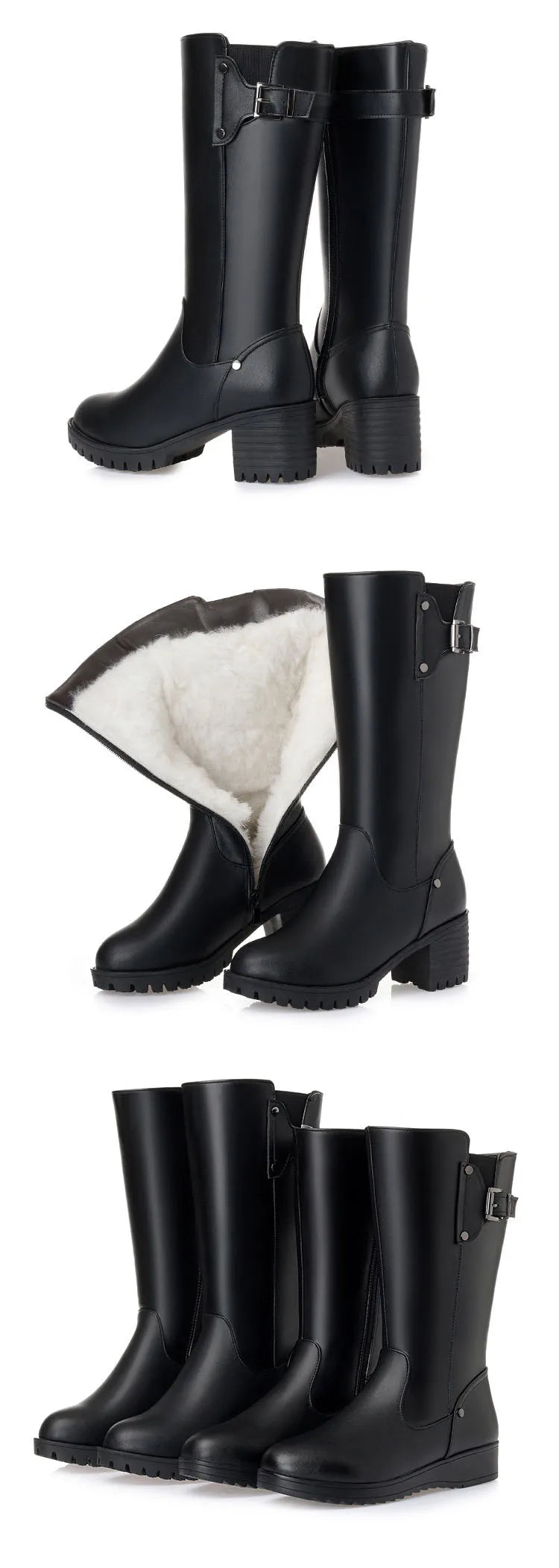 Bottes Femme DRKANOL en Cuir Véritable – Doublure Laine Naturelle – Bottes Chaudes d’Hiver | Tailles 34 à 45 - BLACKBEARD OUTDOOR INDUSTRIES