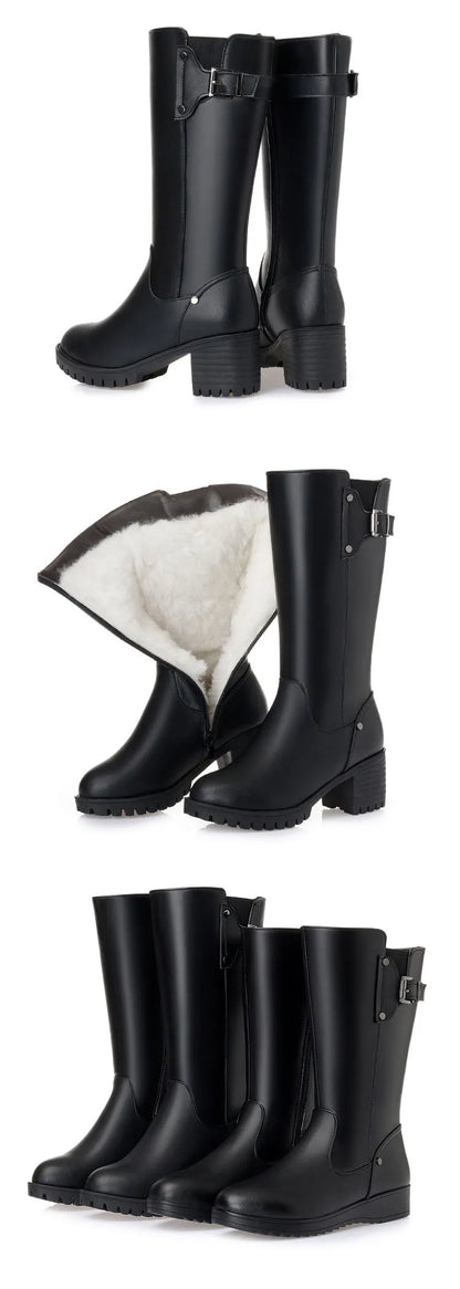 Bottes Femme DRKANOL en Cuir Véritable – Doublure Laine Naturelle – Bottes Chaudes d’Hiver | Tailles 34 à 45 - BLACKBEARD OUTDOOR INDUSTRIES