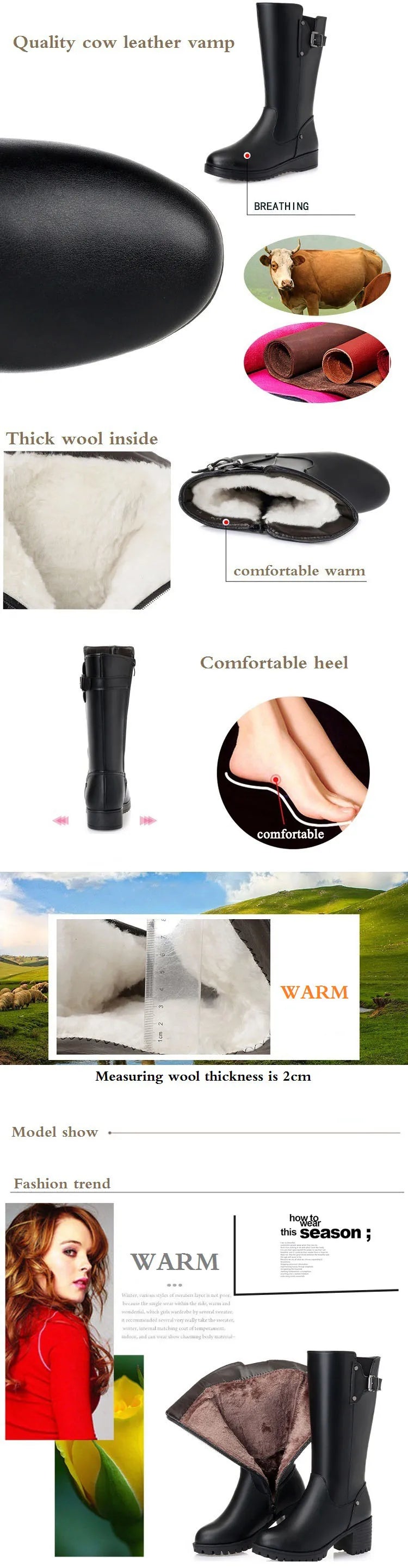 Bottes Femme DRKANOL en Cuir Véritable – Doublure Laine Naturelle – Bottes Chaudes d’Hiver | Tailles 34 à 45 - BLACKBEARD OUTDOOR INDUSTRIES