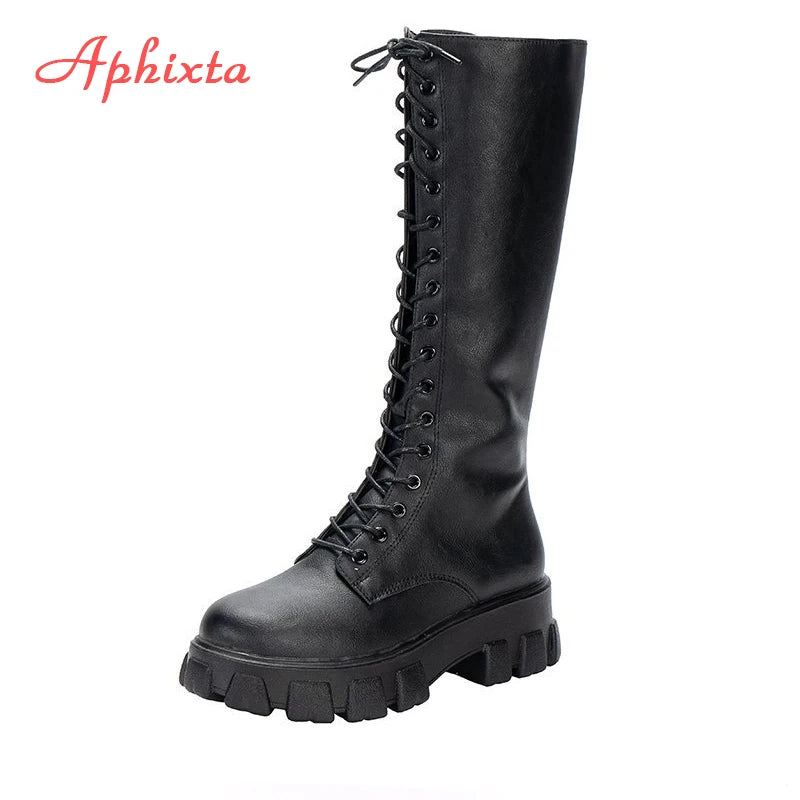 Bottes Hautes Femme Jusqu'au Genou – Talon Carré Cuir Verni Lacets