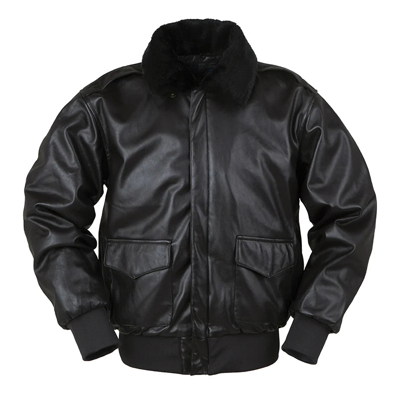 Blouson Bomber Homme Vintage en Similicuir - Col Fourrure Amovible