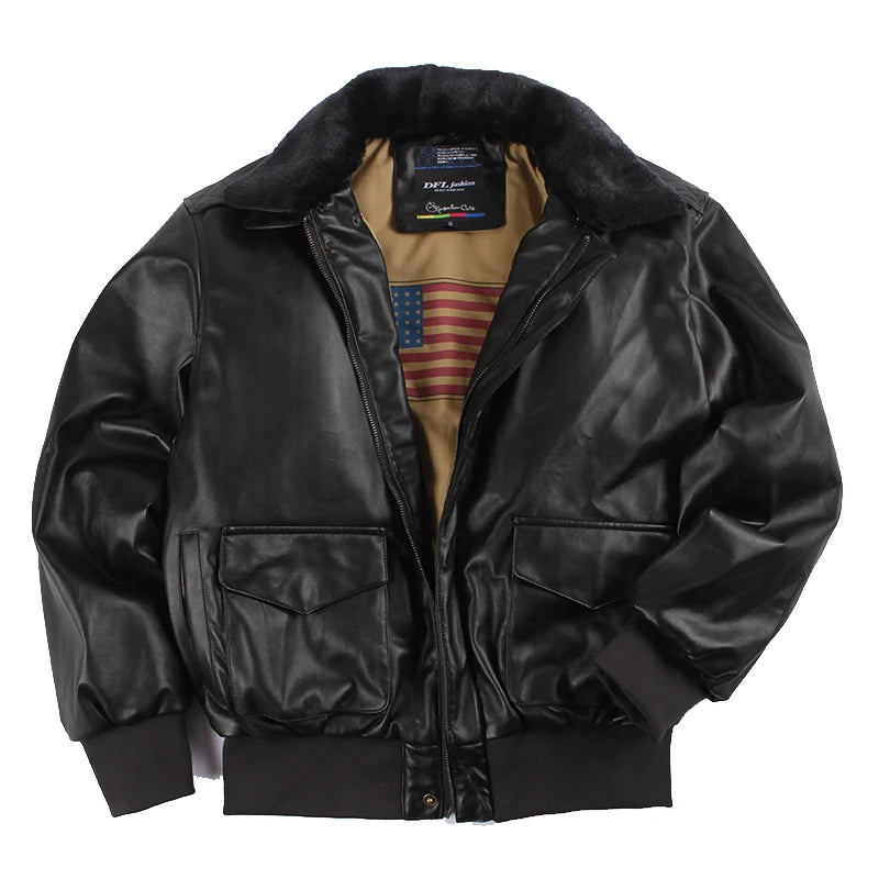 Blouson Bomber Homme Vintage en Similicuir - Col Fourrure Amovible