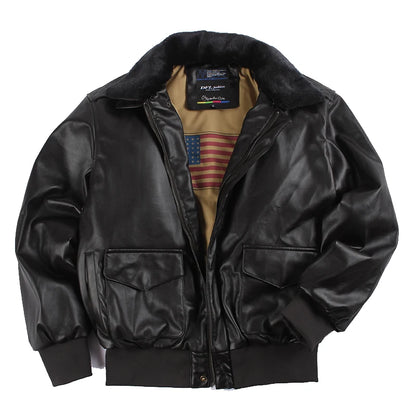 Blouson Bomber Homme Vintage en Similicuir - Col Fourrure Amovible