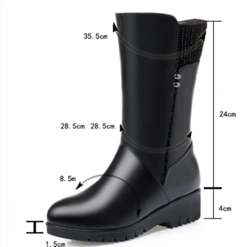 Bottes d’hiver femme mi-mollet en cuir à doublure au choix
