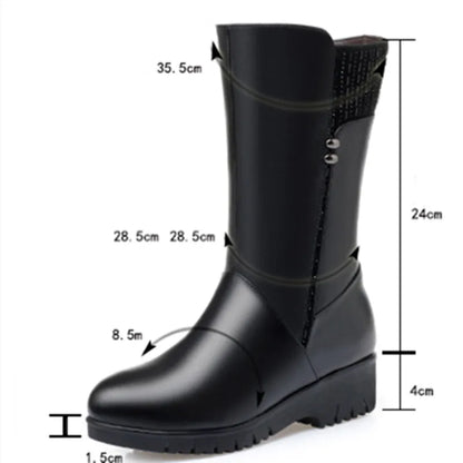 Bottes d’hiver femme mi-mollet en cuir à doublure au choix