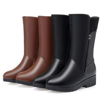 Bottes d’hiver femme mi-mollet en cuir à doublure au choix