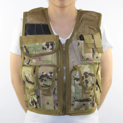 Gilet Tactique MOLLE Mesh Respirant – 6 Poches, Holster Pistolet, Chasse Airsoft Randonnée