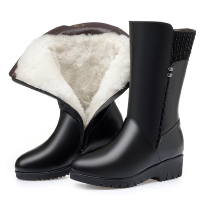 Bottes d’hiver femme mi-mollet en cuir à doublure au choix