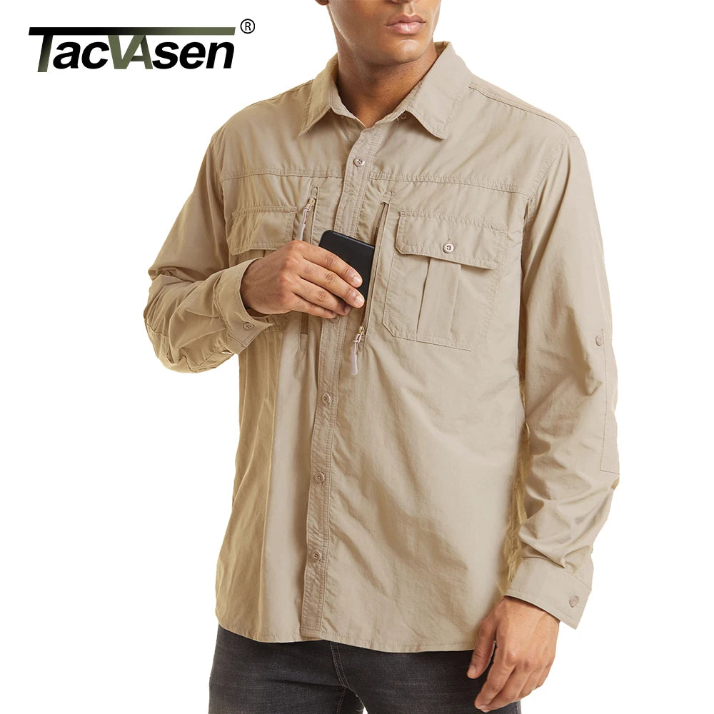 Chemise Homme TACVASEN | Manches Longues | Séchage Rapide | Protection UV | Poches Zippées | Randonnée & Travail Extérieur - BLACKBEARD OUTDOOR INDUSTRIES