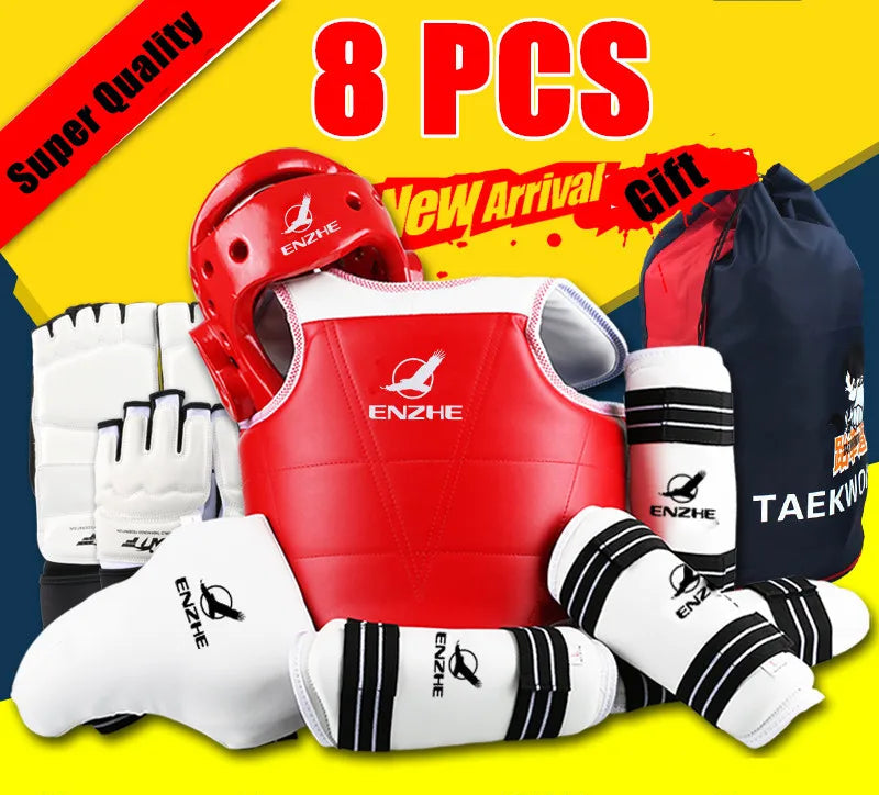 Kit Protection Taekwondo 8 Pièces WTF – Casque, Plastron, Jambières, Gants - BLACKBEARD OUTDOOR INDUSTRIES