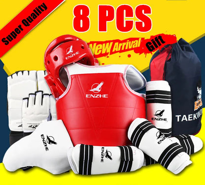 Kit Protection Taekwondo 8 Pièces WTF – Casque, Plastron, Jambières, Gants - BLACKBEARD OUTDOOR INDUSTRIES