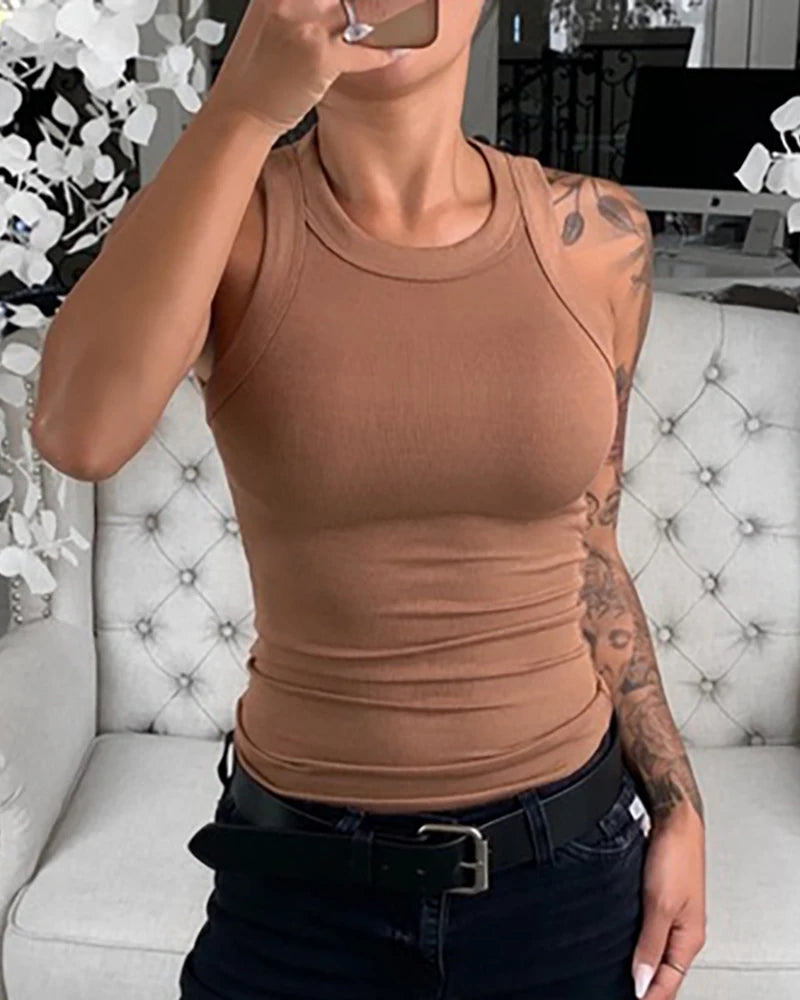 Débardeur Femme à Col Rond – Top Élastique Uni avec Détails en Dentelle, Débardeur de Base pour l'Été - BLACKBEARD OUTDOOR INDUSTRIES