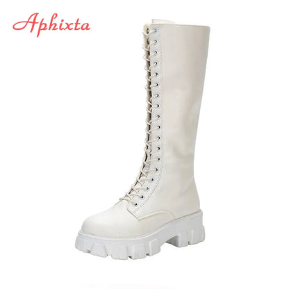 Bottes Hautes Femme Jusqu'au Genou – Talon Carré Cuir Verni Lacets