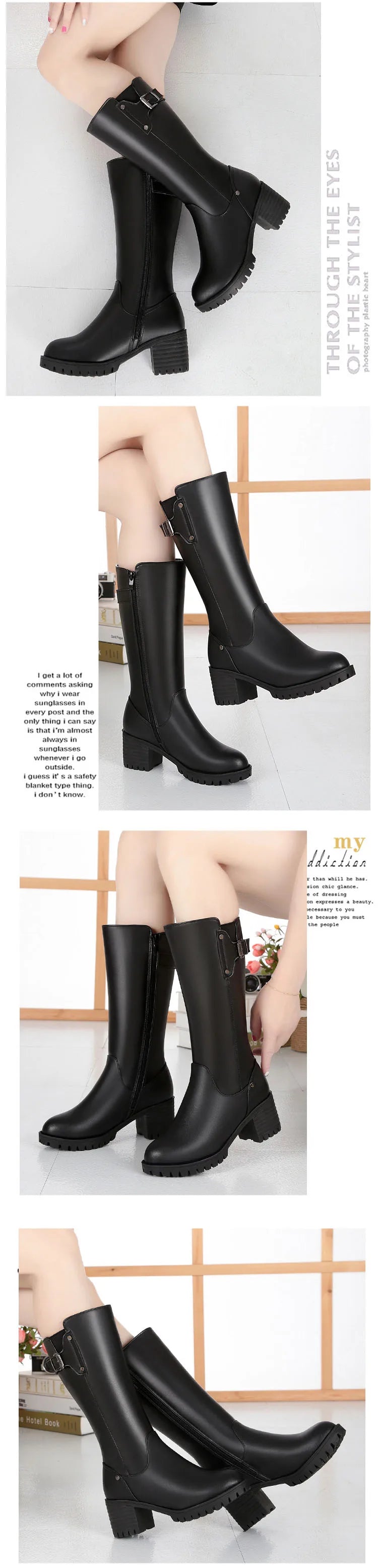 Bottes Femme DRKANOL en Cuir Véritable – Doublure Laine Naturelle – Bottes Chaudes d’Hiver | Tailles 34 à 45 - BLACKBEARD OUTDOOR INDUSTRIES