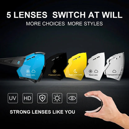 X-TIGER Lunettes de Cyclisme 5 Verres – UV400, Polarisées – Pour Vélo, Running, Pêche & Sports Extérieurs - BLACKBEARD OUTDOOR INDUSTRIES