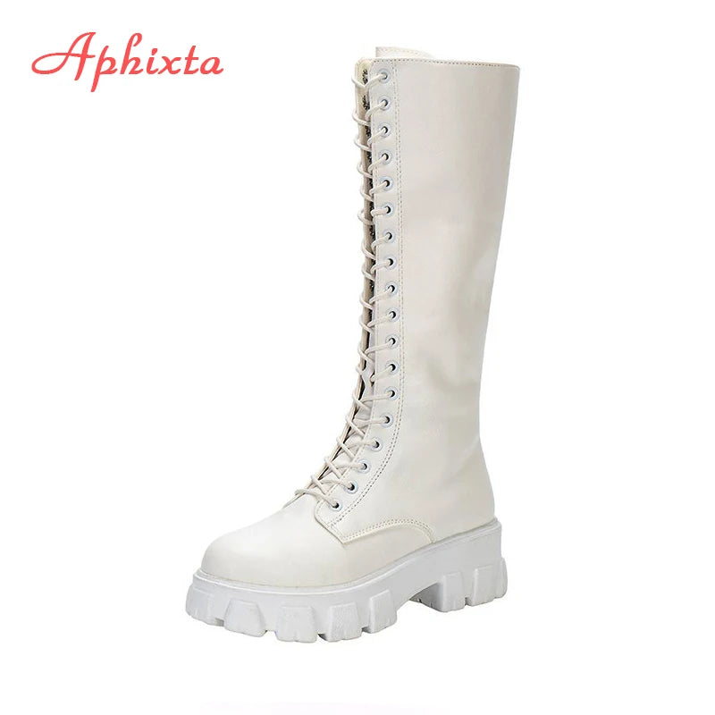 Bottes Hautes Femme Jusqu'au Genou – Talon Carré Cuir Verni Lacets