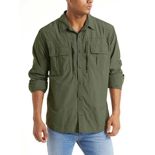 Chemise Cargo Homme TACVASEN – Respirante & Séchage Rapide Manches longues • Multi-poches • Randonnée, Pêche, Travail, Outdoor - BLACKBEARD OUTDOOR INDUSTRIES