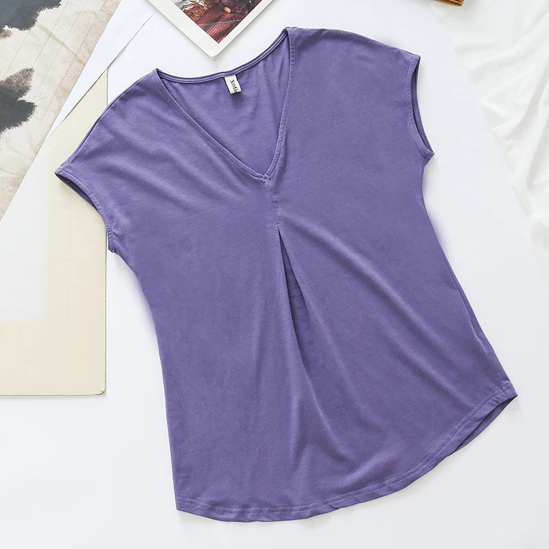 T-Shirt Femme Grande Taille Col V – Coton Oversize Casual Été - BLACKBEARD OUTDOOR INDUSTRIES