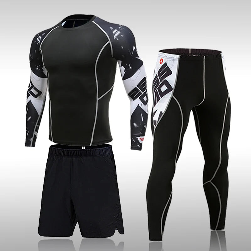 Ensemble de compression homme 2 ou 3 pièces, MMA et fitness