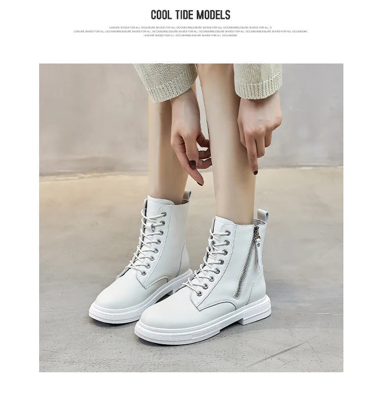 Bottines Femme en Cuir Véritable – Chaussures Chaudes à Lacets avec Semelle Plateforme – Style Motard Hiver/Automne – Pointure 35 à 43 - BLACKBEARD OUTDOOR INDUSTRIES